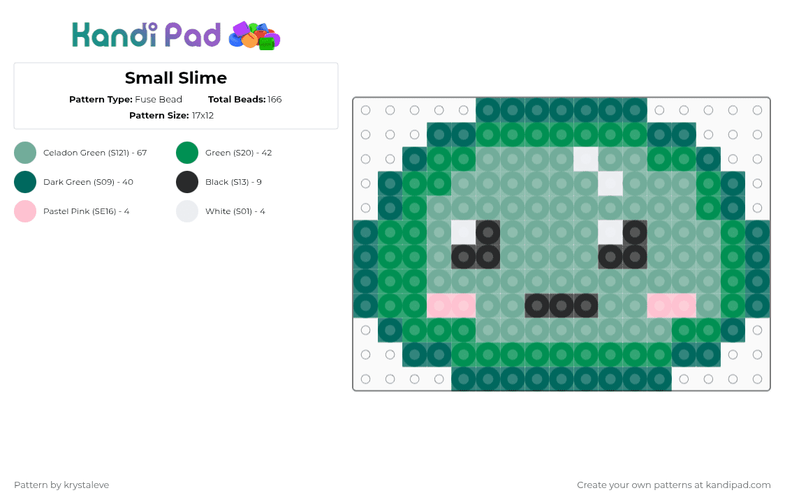 Small Slime - Fuse Bead Pattern by krystaleve on Kandi Pad - slime,cute,perler,board,video game,gaming,teal