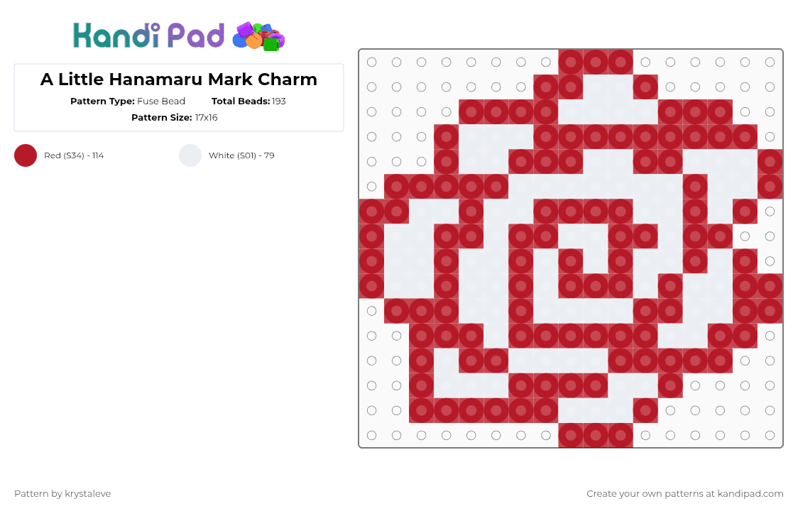 A Little Hanamaru Mark Charm - Fuse Bead Pattern by krystaleve on Kandi Pad - red,white