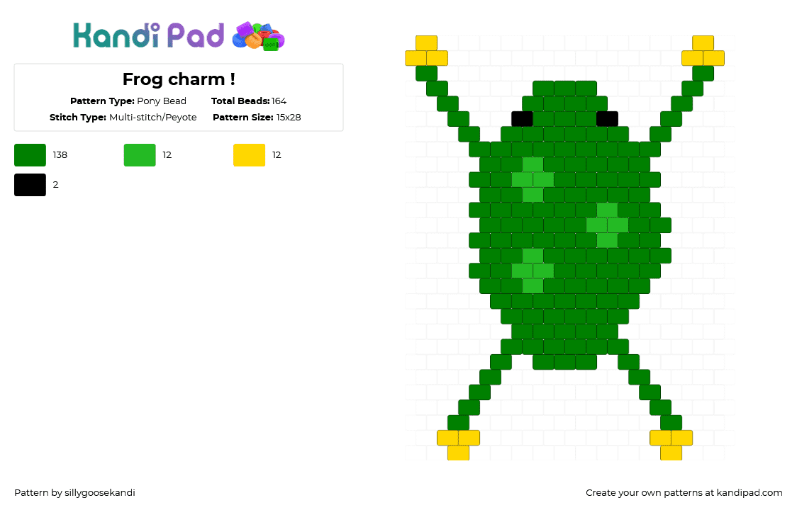 Frog charm ! - Pony Bead Pattern by sillygoosekandi on Kandi Pad - green,frog,charm,cute