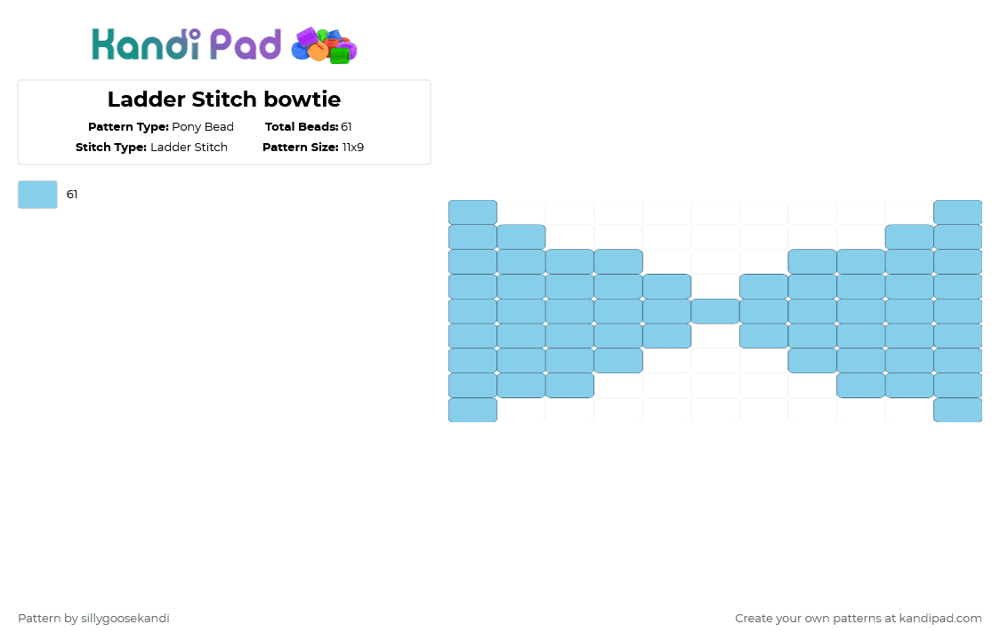 Ladder Stitch bowtie - Pony Bead Pattern by sillygoosekandi on Kandi Pad - light blue