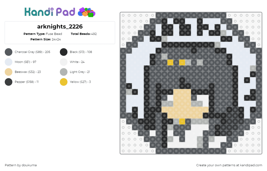 arknights_2226 - Fuse Bead Pattern by doukuma on Kandi Pad - arknights,coaster,video game,character,gray