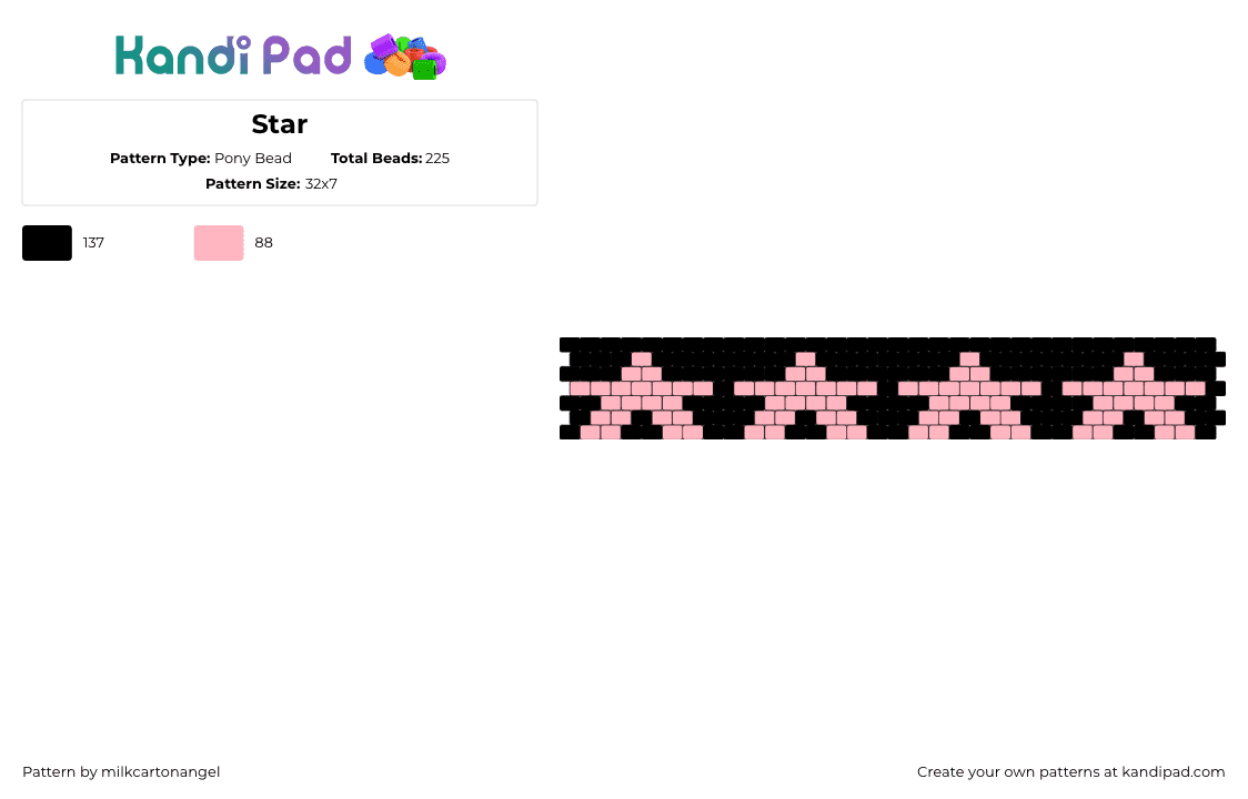 Star  - Pony Bead Pattern by milkcartonangel on Kandi Pad - stars,repeating,cuff,dark,black,pink