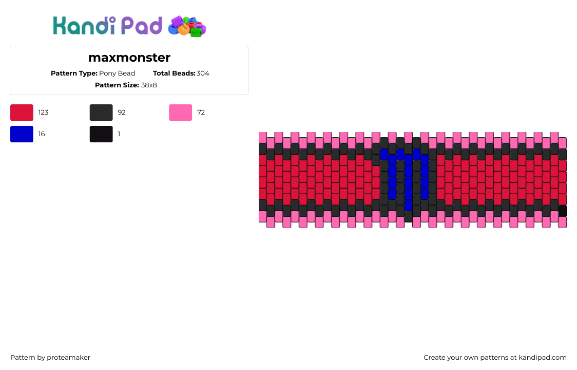 maxmonster - Pony Bead Pattern by proteamaker on Kandi Pad - monster,energy,drink,logo,cuff,red,pink,blue