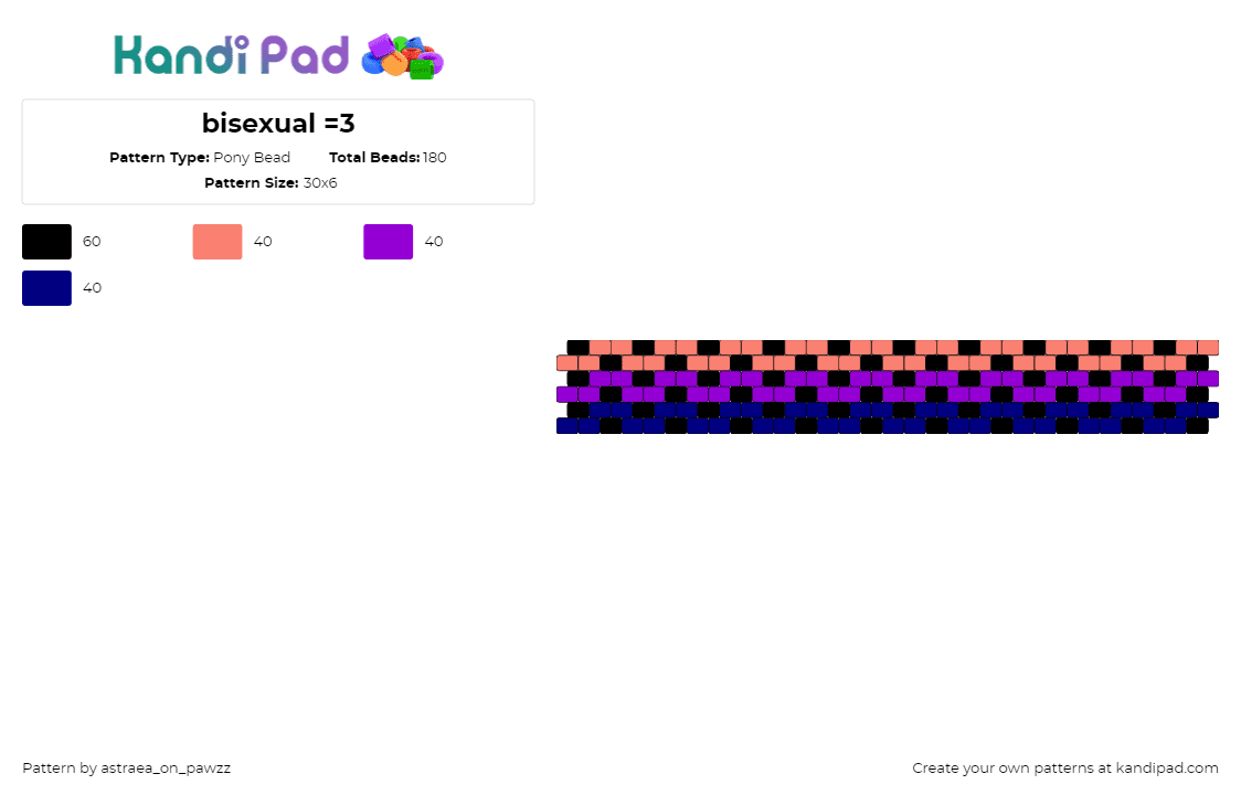 bisexual =3 - Pony Bead Pattern by astraea_on_pawzz on Kandi Pad - bisexual,pride,cuff,pink,purple