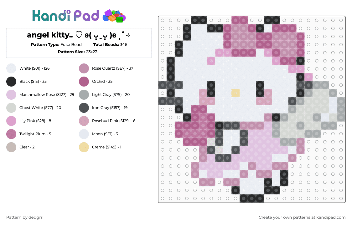 angel kitty.. ♡ ʚ( ᴗ͈ˬᴗ͈ )ɞ ₊˚⊹ - Fuse Bead Pattern by dedgrrl on Kandi Pad - white,pink,hello kitty,hk,angel,fairy,kawaii,cutecore,sanrio,hellokitty