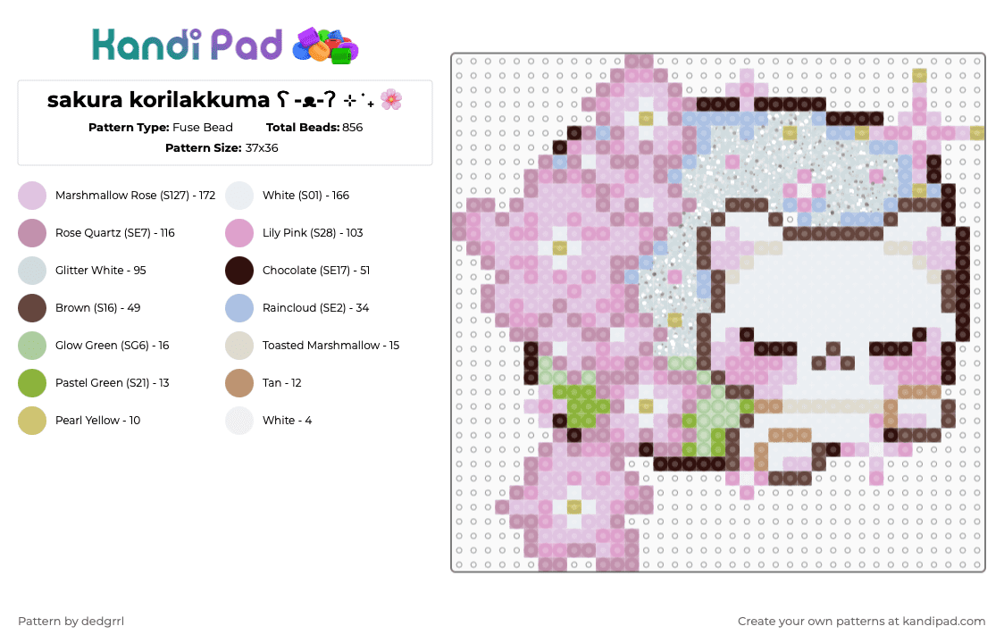 sakura korilakkuma ʕ -ᴥ-ʔ ⊹ ࣪ ˖ 🌸 - Fuse Bead Pattern by dedgrrl on Kandi Pad - brown,pink,korilakkuma,rilakkuma,sanrio,sanx,sakura,cherry blossom,kawaii,cutecore