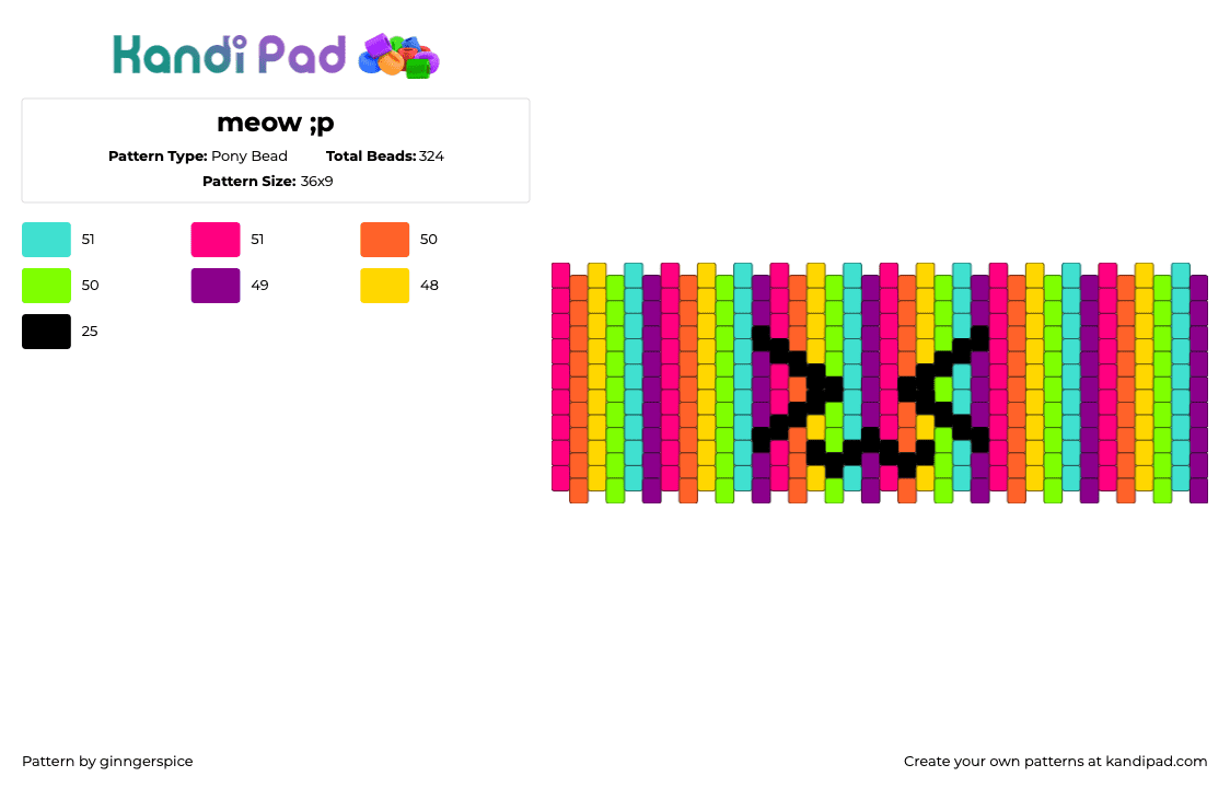 meow ;p - Pony Bead Pattern by dedgrrl on Kandi Pad - pink