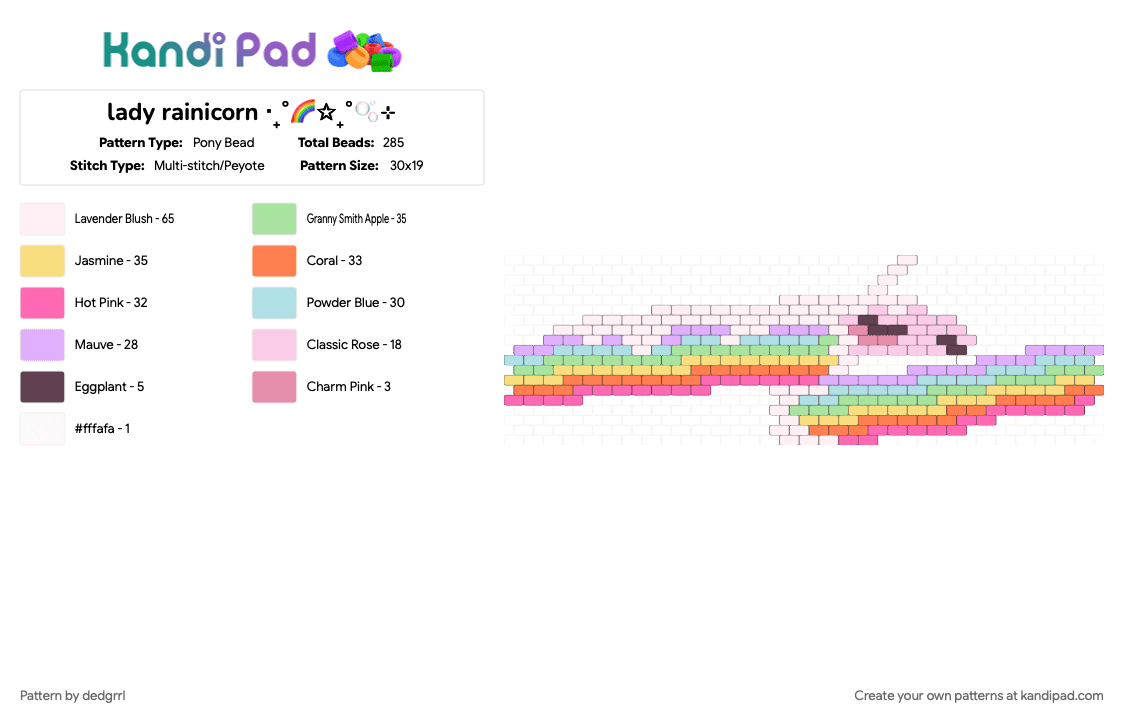 lady rainicorn ‧₊˚🌈✩₊˚🫧⊹ - Pony Bead Pattern by dedgrrl on Kandi Pad - adventure time, cuff, cutecore, kawaii, lady rainicorn, pink, rainbow, scene, teal, unicorn, yellow