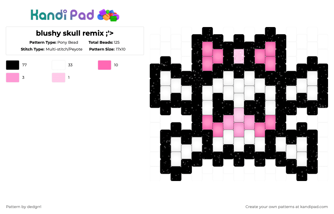 blushy skull remix ;\'> - Pony Bead Pattern by dedgrrl on Kandi Pad - pink,white