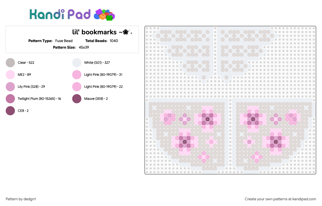 lil\' bookmarks ~❀ ݁˖ - Fuse Bead Pattern by dedgrrl on Kandi Pad - beige, book, bookmark, books, cherry blossom, cutecore, kawaii, pink, sakura