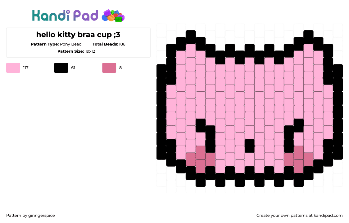 hello kitty braa cup ;3 - Pony Bead Pattern by ginngerspice on Kandi Pad - hello kitty,bra,bikini,clothing,sanrio,character,head,pink