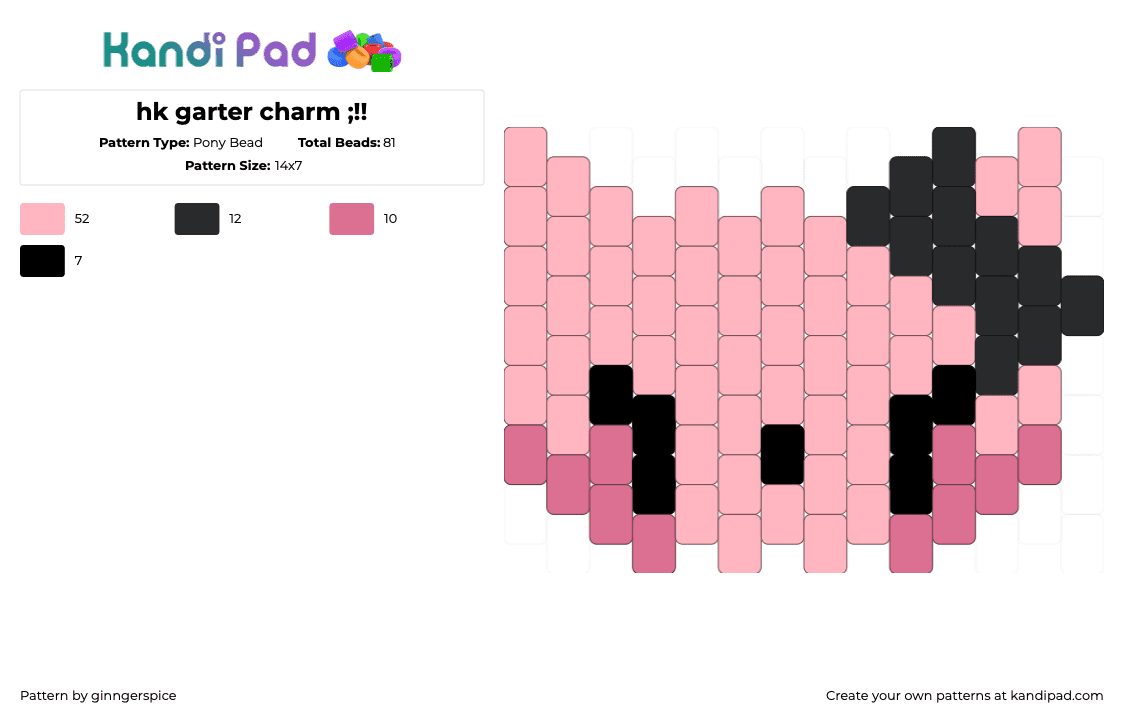 hk garter charm ;!! - Pony Bead Pattern by dedgrrl on Kandi Pad - hello kitty,sanrio,head,charm,pink