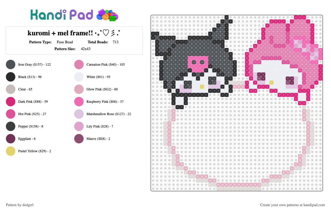 kuromi + mel frame!! ‧₊˚♡彡.˚ - Fuse Bead Pattern by dedgrrl on Kandi Pad - pink,purple,kuromi,melody,sanrio,kawaii,cutecore,frame,photo frame,cute