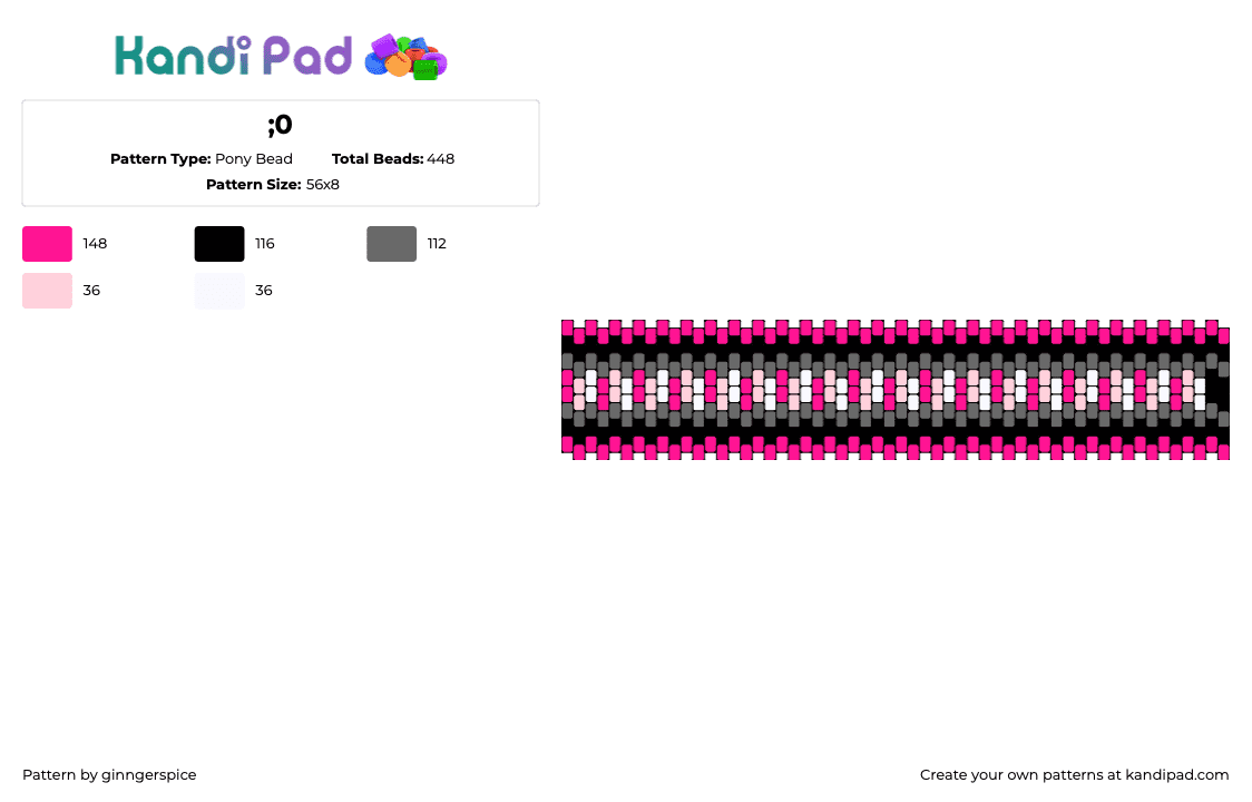 ;0 - Pony Bead Pattern by ginngerspice on Kandi Pad - zipper,scene,bracelet,cuff,pink,gray,black