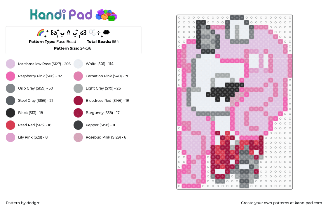 🌈₊⁺ ꒰ა₍ ̂ᴗ͈ ^̤ ᴗ͈ ̂₎໒꒱ 🫧⊹₊☁︎ - Fuse Bead Pattern by dedgrrl on Kandi Pad - pink,unicorn,cutecore,cutegore,bl00d,g0re,kawaii,cute