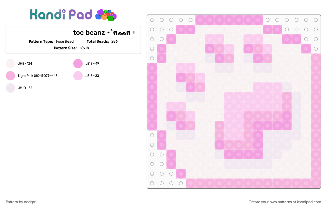 toe beanz ⋆˚ฅᨐฅ ᵎᵎ - Fuse Bead Pattern by dedgrrl on Kandi Pad - cat, cute, cutecore, kawaii, kawaiicore, kitty, pastel, paw, pink, white