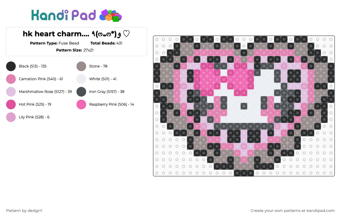 hk heart charm…. ٩(ෆ⩊ෆ*)و ♡ - Fuse Bead Pattern by dedgrrl on Kandi Pad - pink,hello kitty,kitty,lace,heart,charm,sanrio,cutecore,kawaii