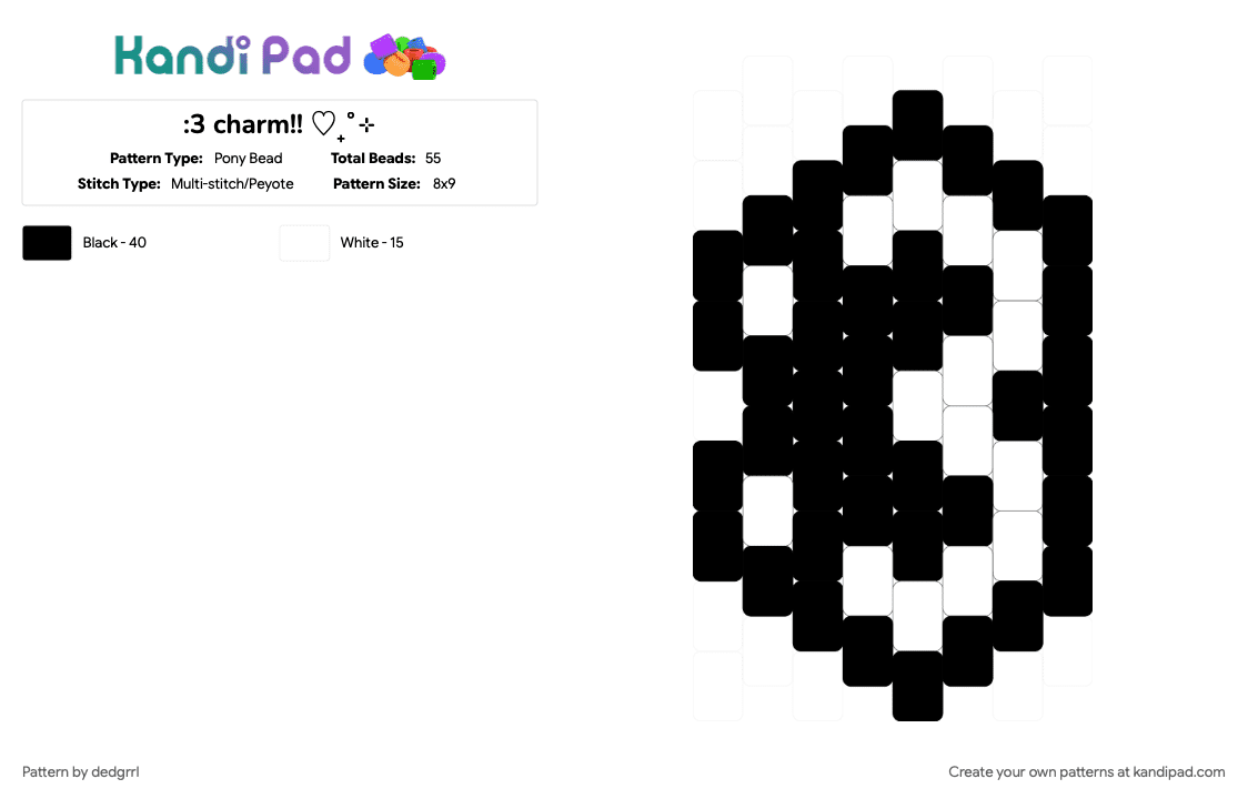 :3 charm!! ♡₊˚⊹ - Pony Bead Pattern by dedgrrl on Kandi Pad - black, charm, cute, cutecore, emo, goth, kawaii, scene, uwu, white