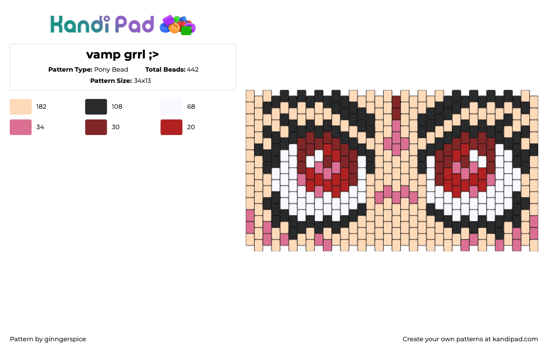 vamp grrl ;> - Pony Bead Pattern by ginngerspice on Kandi Pad - eyes,vampire,anime,cuff,tan,red,white