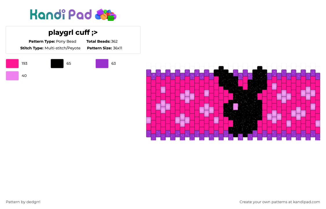 playgrl cuff ;> - Pony Bead Pattern by dedgrrl on Kandi Pad - pink,playboy,playgirl,bunny,cuff,multistitch,bimbocore,y2k,ayesha erotica