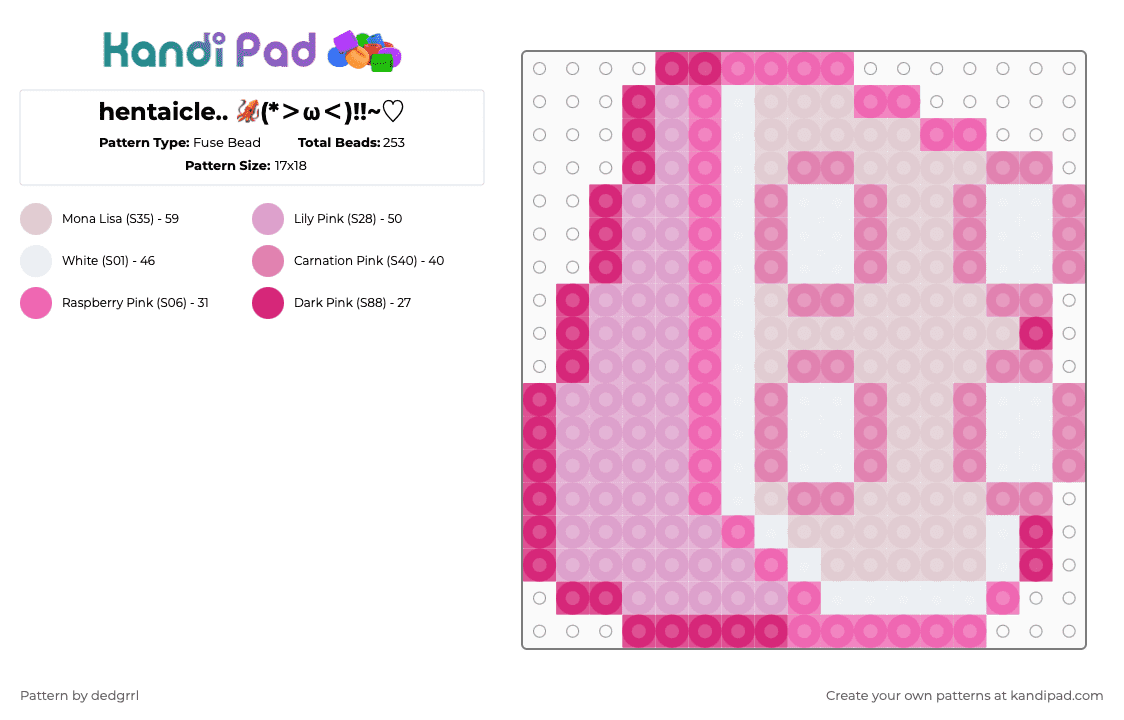 hentaicle.. 🦑(*＞ω＜)!!~♡ - Fuse Bead Pattern by dedgrrl on Kandi Pad - pink,white,tentacle,hentai,ahegao,kawaii,cutecore,nsfw
