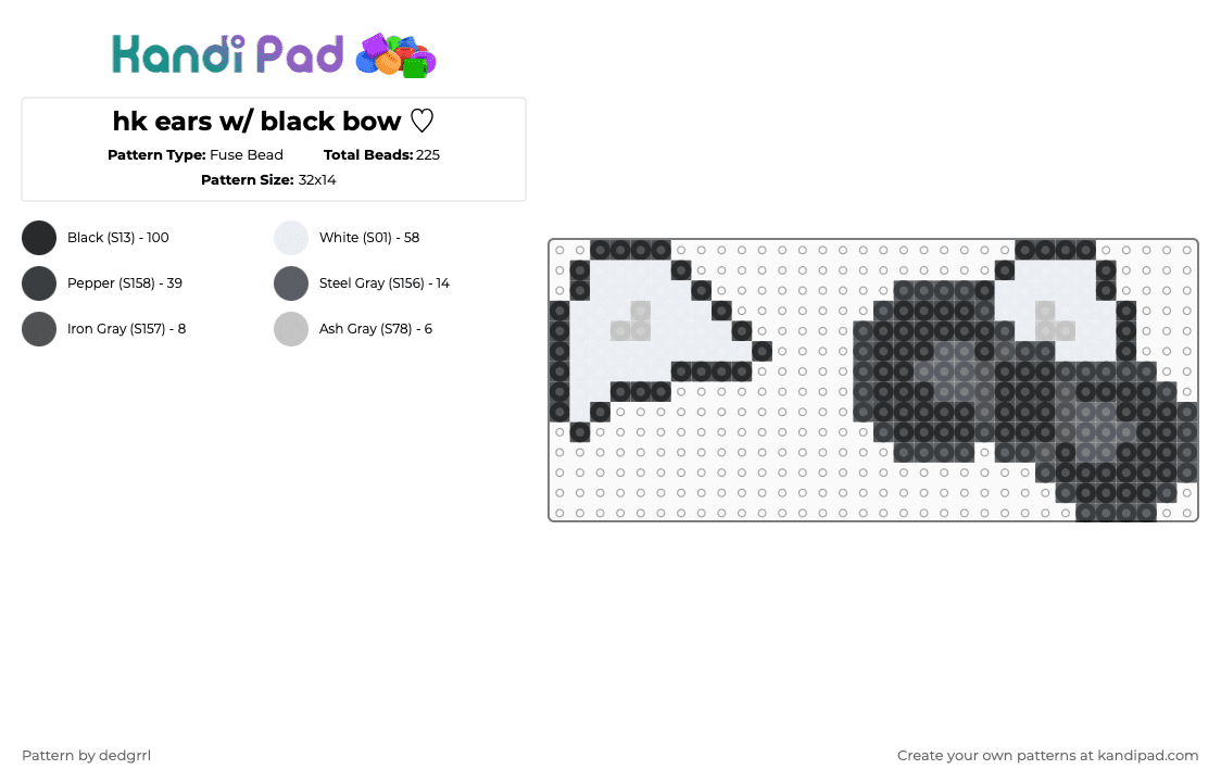 hk ears w/ black bow ♡ - Fuse Bead Pattern by dedgrrl on Kandi Pad - black,white,gray,hk,hello kitty,sanrio,kawaii,cutecore,goth,ears,bow