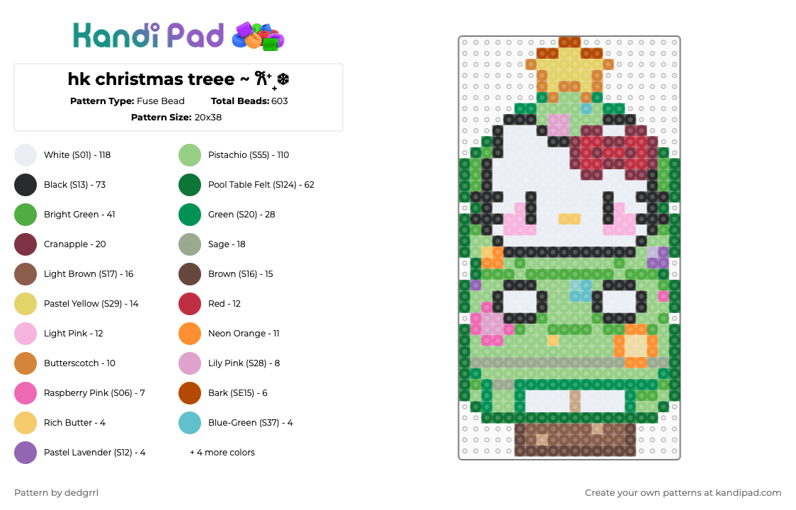 hk christmas treee ~ 𐙚⁺₊❆ - Fuse Bead Pattern by dedgrrl on Kandi Pad - brown,pink,green,teal,christmas,winter,hello kitty,hk,sanrio,kitty,christmas tree,festive