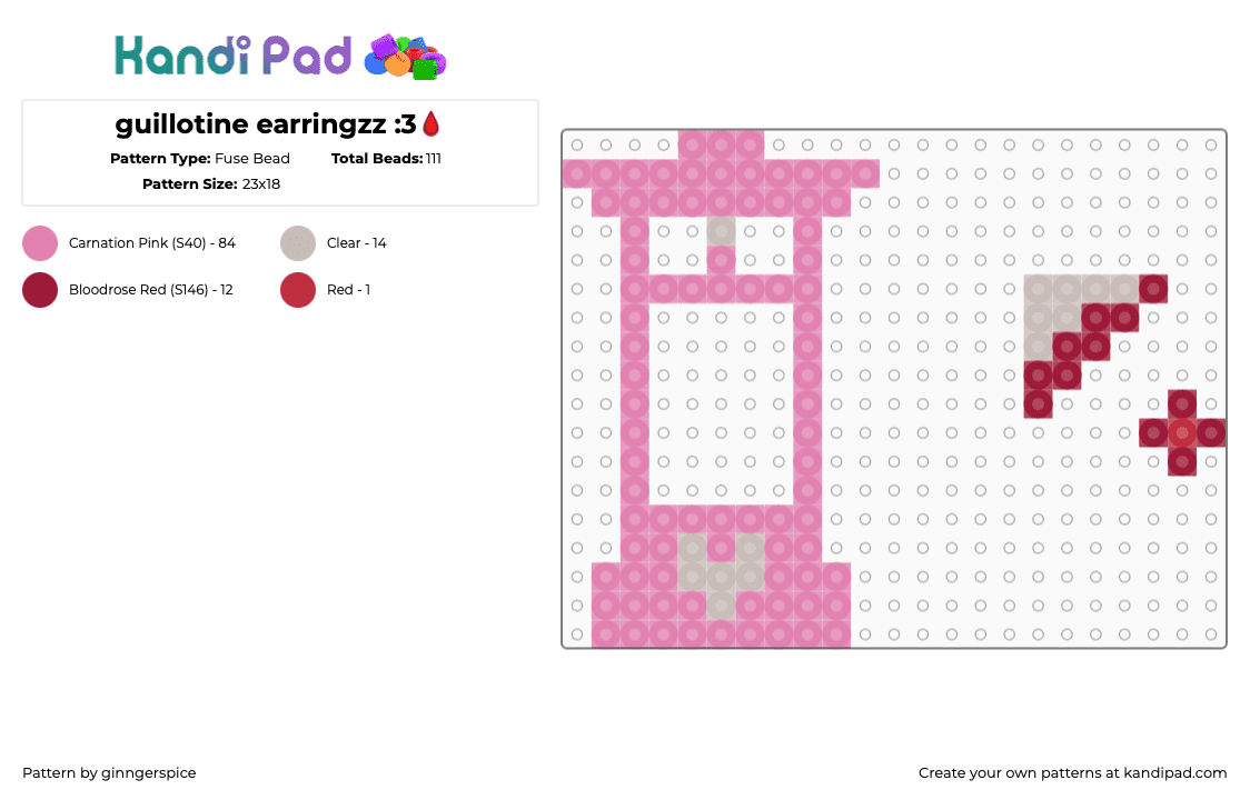 guillotine earringzz :3🩸 - Fuse Bead Pattern by ginngerspice on Kandi Pad - pink