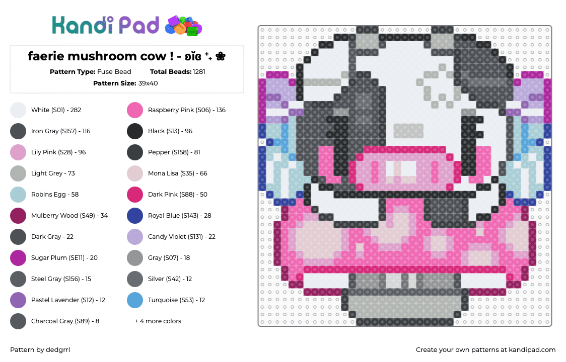 faerie mushroom cow ! - ʚĭɞ ⁺˖ ❀ - Fuse Bead Pattern by dedgrrl on Kandi Pad - purple,pink,cow,mushroom,faerie,cottagecore,kawaii,fairy,spring,cute