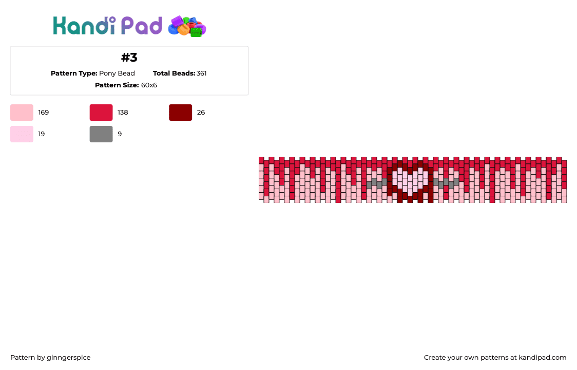 #3 - Pony Bead Pattern by ginngerspice on Kandi Pad - bloody,heart,drippy,cuff,love,red,pink