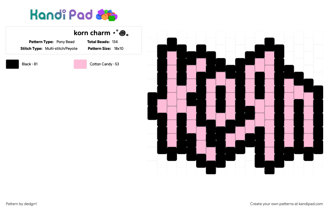 korn charm ⋆˚꩜｡ - Pony Bead Pattern by dedgrrl on Kandi Pad - black, charm, emo, goth, gothic, grunge, korn, pink, scene