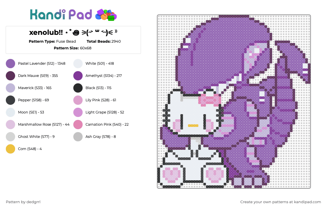 xenolub!! ⋆˚꩜ ⚞(˶˃ ꒳ ˂˶)⚟ ⁾⁾ - Fuse Bead Pattern by dedgrrl on Kandi Pad - animal,movie,scifi,halloween,spooky,holiday,pink,hello kitty,xenomorph,sanrio,alien,kawaii,cutecore