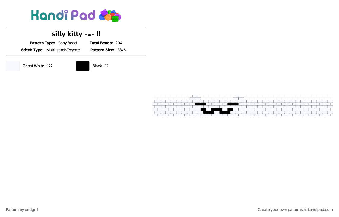 silly kitty -⩊- !! - Pony Bead Pattern by dedgrrl on Kandi Pad - cat, cuff, cutecore, kawaii, kitty, multistitch, uwu, white, white and black