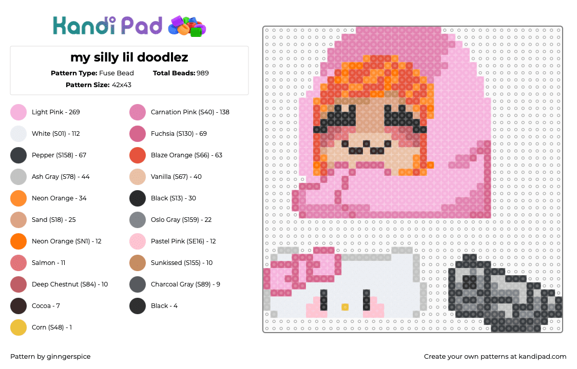 my silly lil doodlez - Fuse Bead Pattern by dedgrrl on Kandi Pad - beige,pink