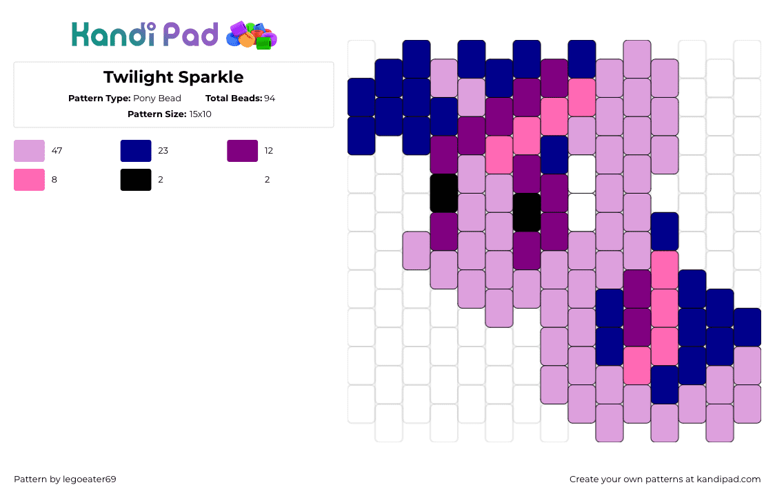 Twilight Sparkle - Pony Bead Pattern by legoeater69 on Kandi Pad - twilight sparkle,mlp,my little pony,character,tv show,cartoon,pink,purple