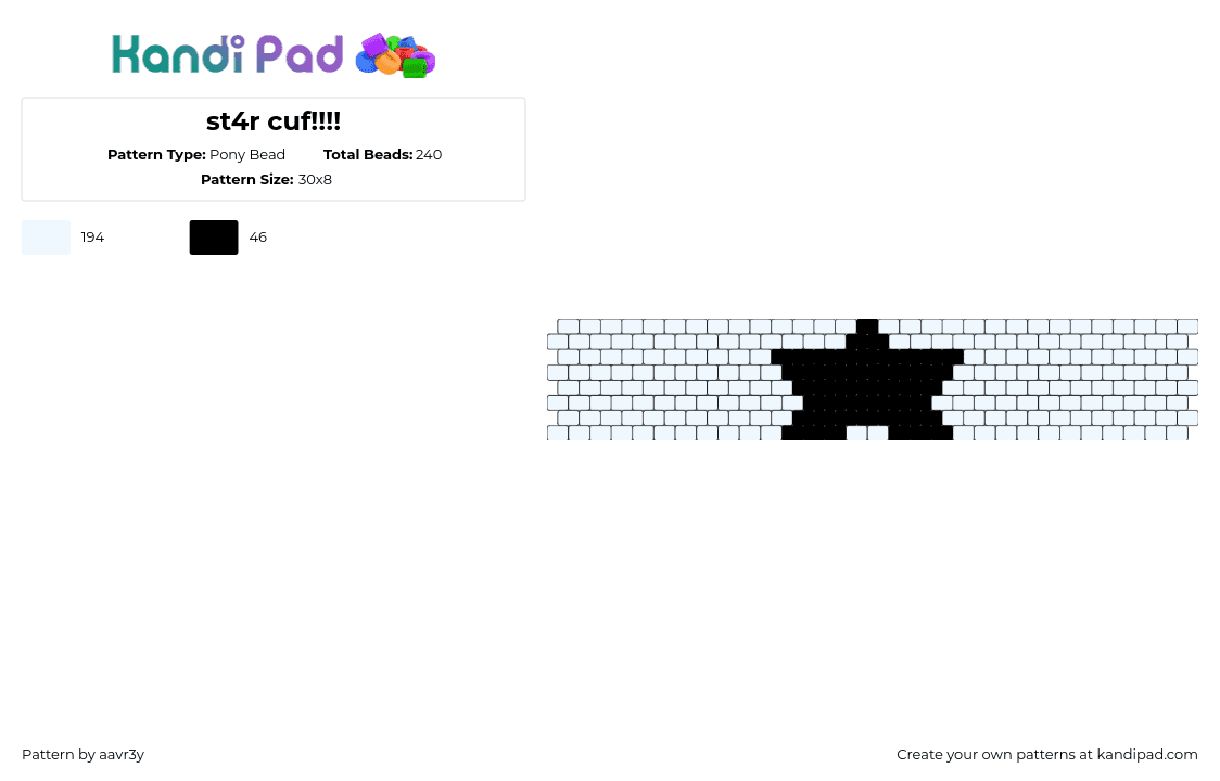 st4r cuf!!!! - Pony Bead Pattern by aavr3y on Kandi Pad - star,simple,cuff,black,white