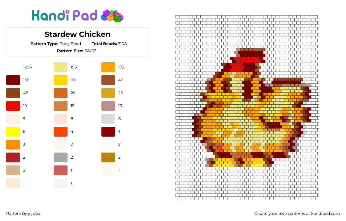 Stardew Chicken - Pony Bead Pattern by jojoba on Kandi Pad - chicken,stardew valley,animal,video game,orange,yellow