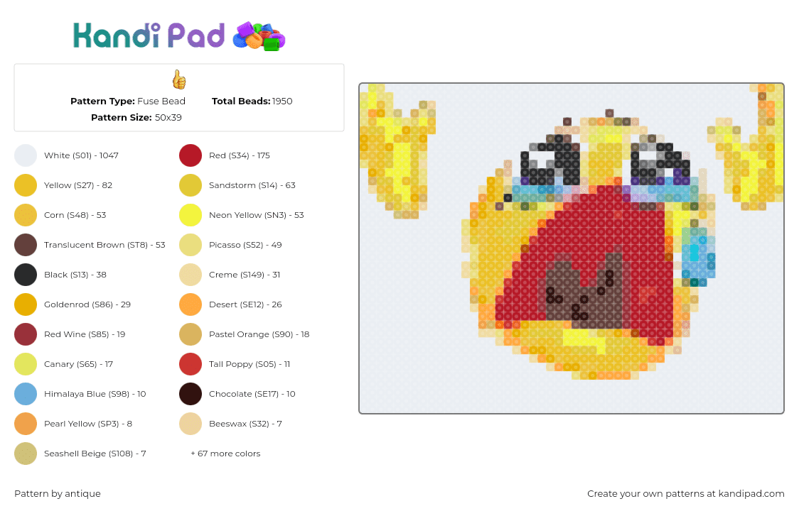  - Fuse Bead Pattern by antique on Kandi Pad - emoji,smiley,sad,cry,yellow,red