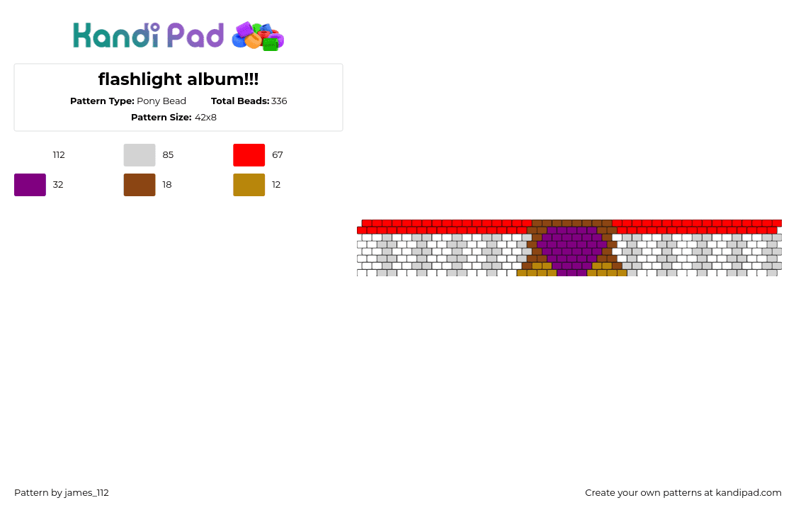 flashlight album!!! - Pony Bead Pattern by james_112 on Kandi Pad - flashlight,album,music,cuff,gray