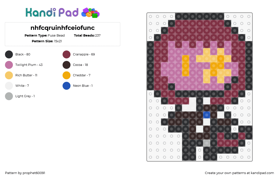 nhfcqruinhfceiofunc - Fuse Bead Pattern by prophet60091 on Kandi Pad - chibi,character,charm,black,pink