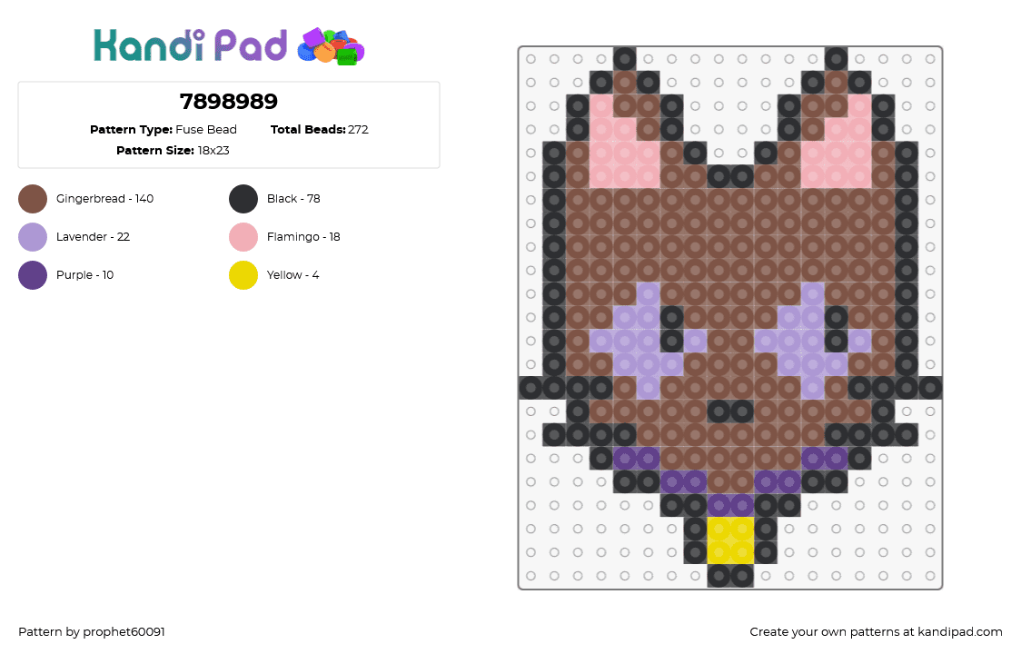 7898989 - Fuse Bead Pattern by prophet60091 on Kandi Pad - cat,chibi,character,charm,brown,purple