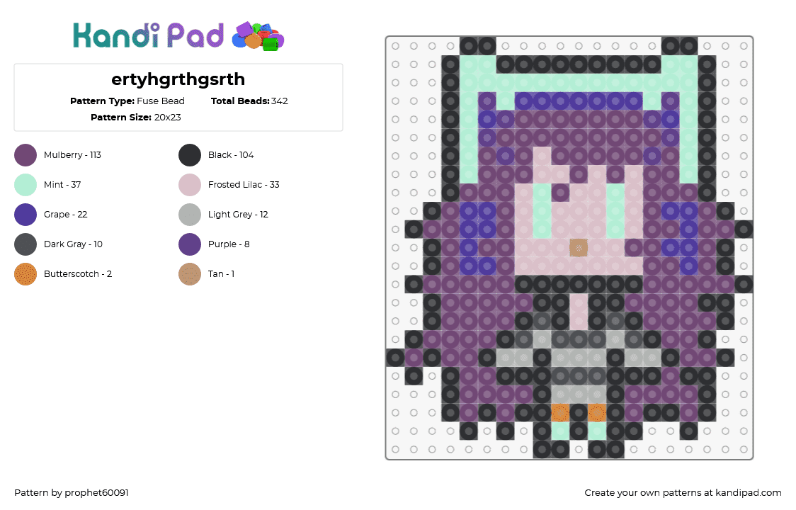 ertyhgrthgsrth - Fuse Bead Pattern by prophet60091 on Kandi Pad - chibi,character,charm,purple,teal,gray