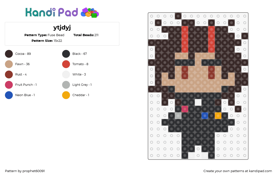 ytjdyj - Fuse Bead Pattern by prophet60091 on Kandi Pad - chibi,character,charm,black,tan,brown