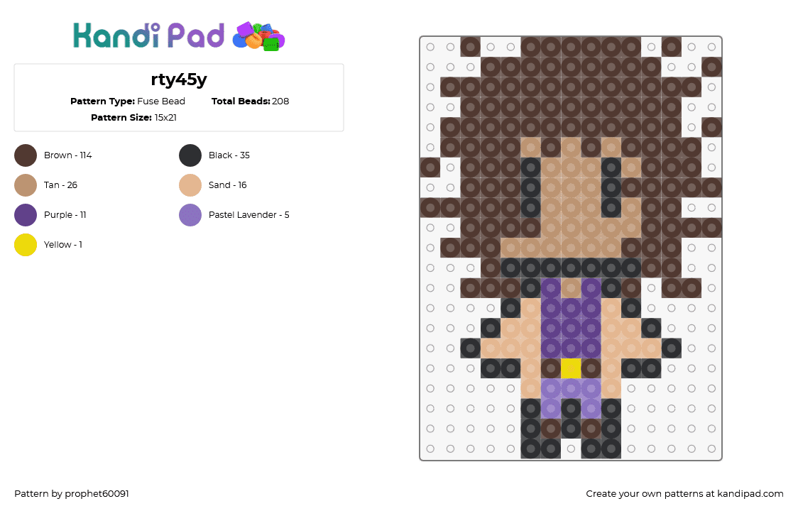 rty45y - Fuse Bead Pattern by prophet60091 on Kandi Pad - chibi,character,charm,tan,brown