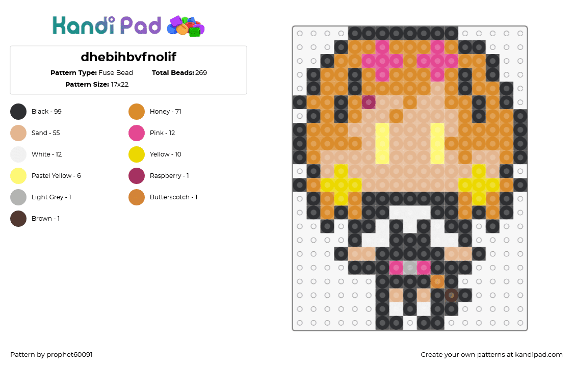 dhebihbvfnolif - Fuse Bead Pattern by prophet60091 on Kandi Pad - chibi,character,charm,orange,beige