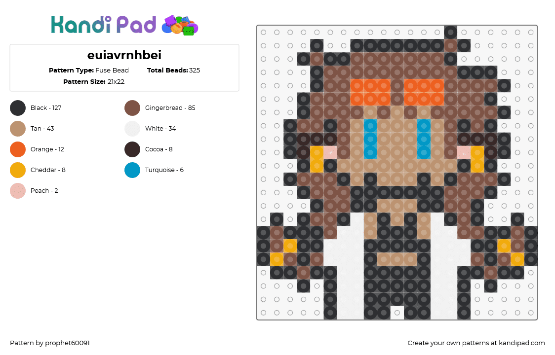 euiavrnhbei - Fuse Bead Pattern by prophet60091 on Kandi Pad - chibi,character,charm,tan,brown