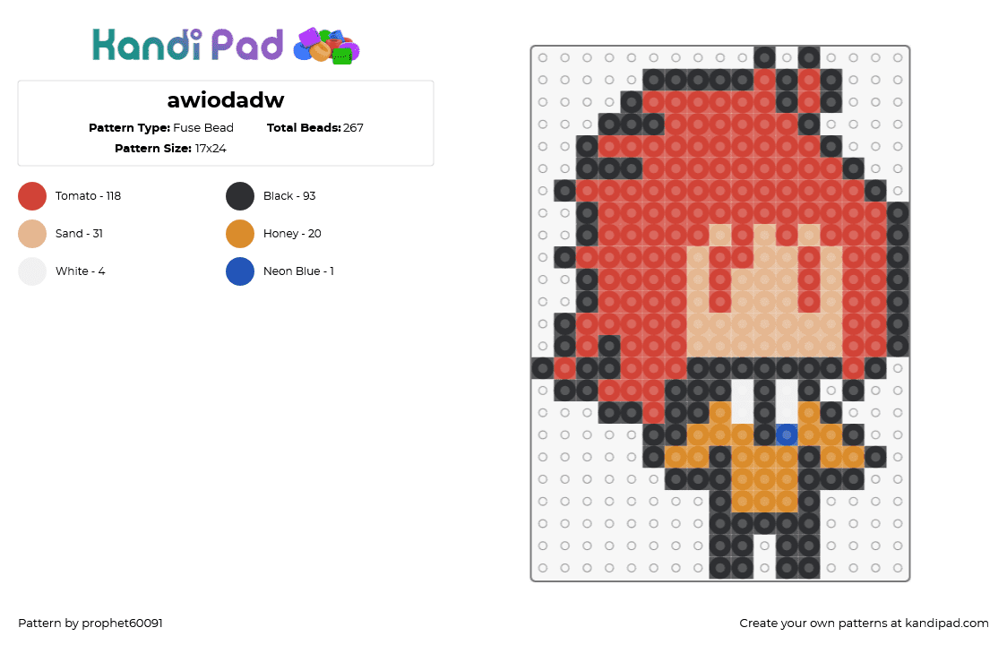 awiodadw - Fuse Bead Pattern by prophet60091 on Kandi Pad - chibi,character,charm,red,tan