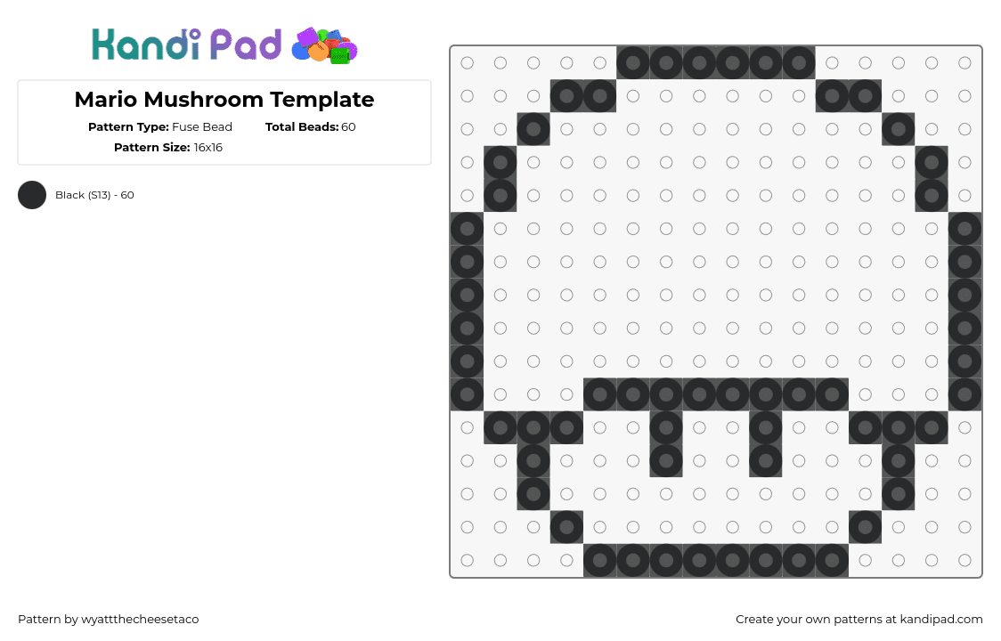 Mario Mushroom Template - Fuse Bead Pattern by wyattthecheesetaco on Kandi Pad - mushroom,mario,outline,simple,nintendo,video game,black