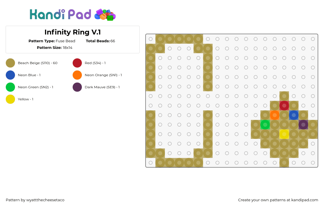 Infinity Ring V.1 - Fuse Bead Pattern by wyattthecheesetaco on Kandi Pad - infinity stones,ring,jewelry,marvel,gold