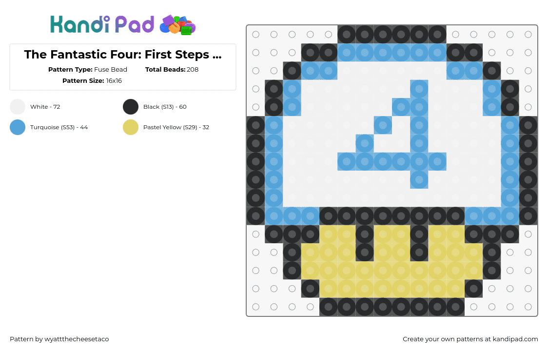 The Fantastic Four: First Steps Logo Mario Mushroom - Fuse Bead Pattern by wyattthecheesetaco on Kandi Pad - fantastic four,number,mushroom,mashup,nintendo,marvel,light blue,white,yellow